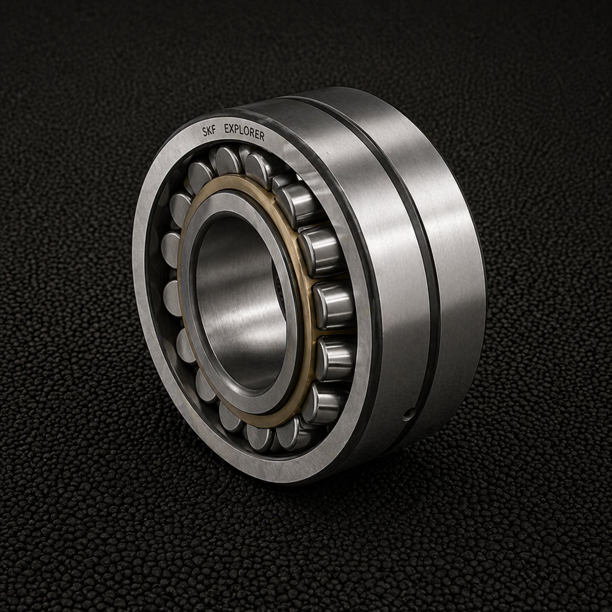 Industrial Bearings | Heavy Duty Crusher & Screening Machine Bearings Industrial roller bearing for crushing and screening machines, heavy-duty spherical bearing for high load applications on textured background, compatible with Terex, McCloskey, Powerscreen and other major brands