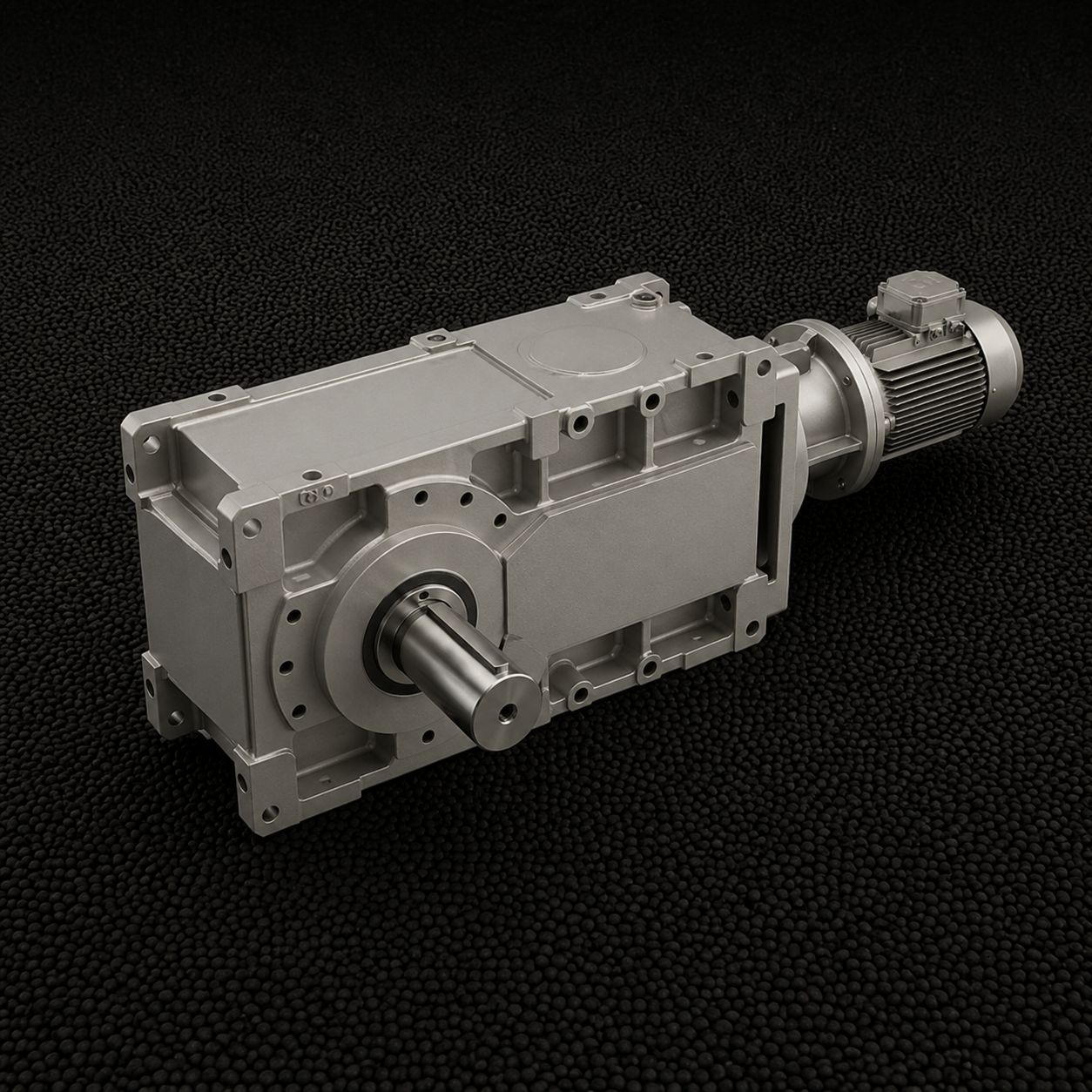 Industrial Gearboxes | Heavy Duty Shredder & Recycling Machine Drives Industrial gearbox for shredding and recycling machines, heavy-duty drive unit with output shaft on textured background, compatible with Terex, Doppstadt, McCloskey, Powerscreen and other major brands