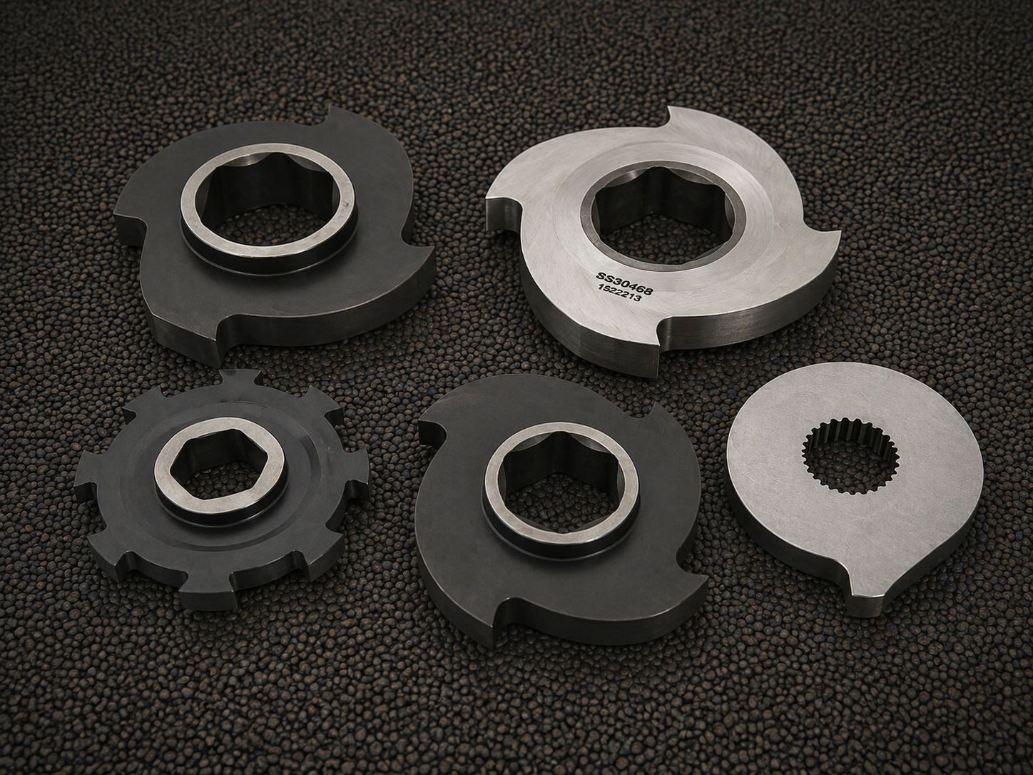 Shredder Blades & Knives | Heavy Duty Industrial Shredder Parts Industrial shredder blades and knives set for twin shaft shredders, heavy-duty cutting components on textured background, compatible with Terex, Doppstadt, McCloskey, Powerscreen and other major brands
